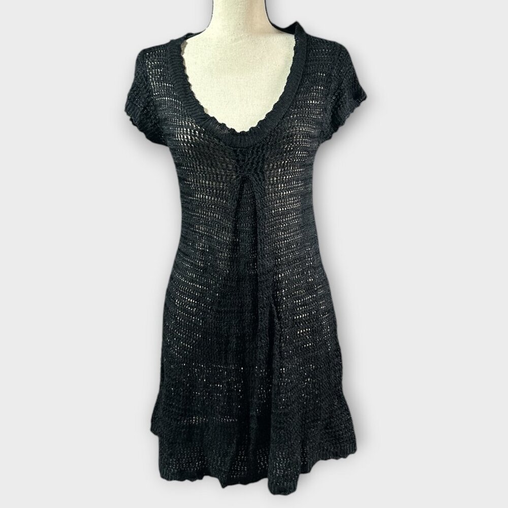 Verba Womens XS Black‎ Sheer Mesh Netting Stretch Cover Up Dress Beach Dress